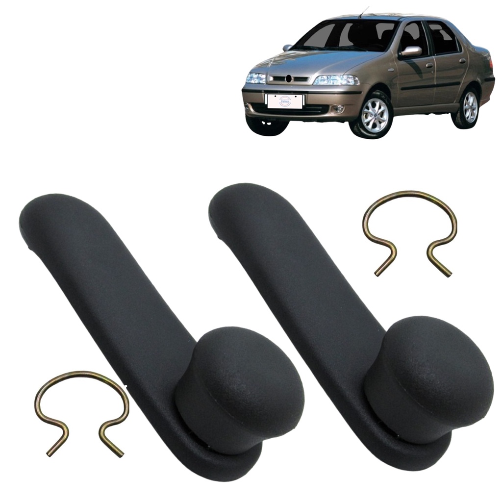 Par Manivelas do Vidro Fiat Siena 2000-2007 Preta com grampo