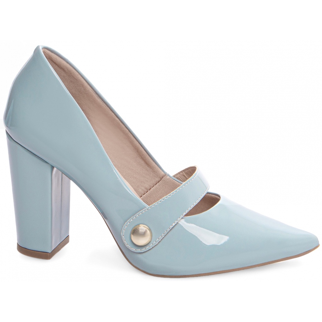 Sapato Feminino Social Scarpin Verniz Azul Salto Alto 9 cm Torricella