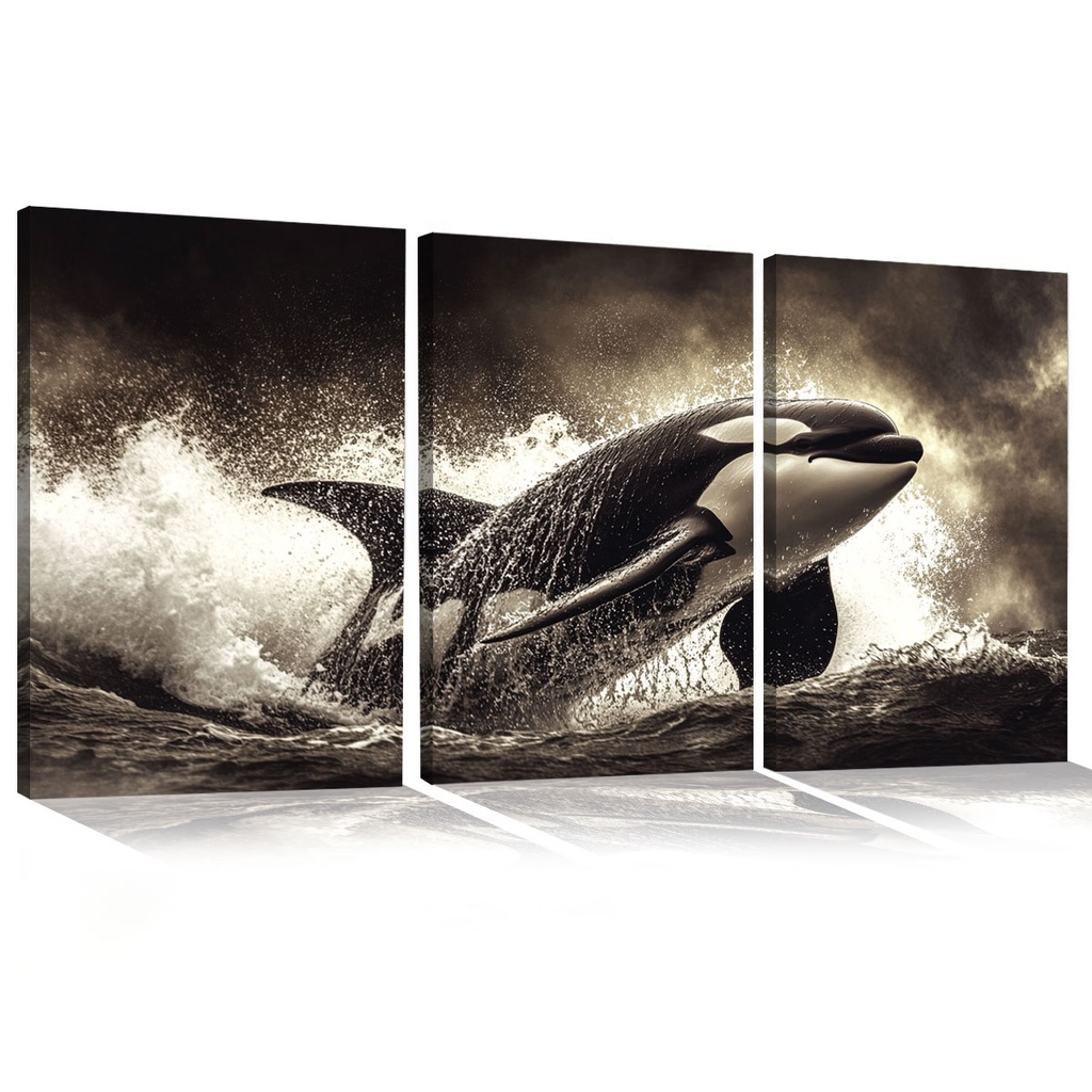 Quadro Decorativo Orca no Embate das Ondas: Majestade do Mar MDF Mosaico Sala Quarto Escritório Impressão Em Hd1