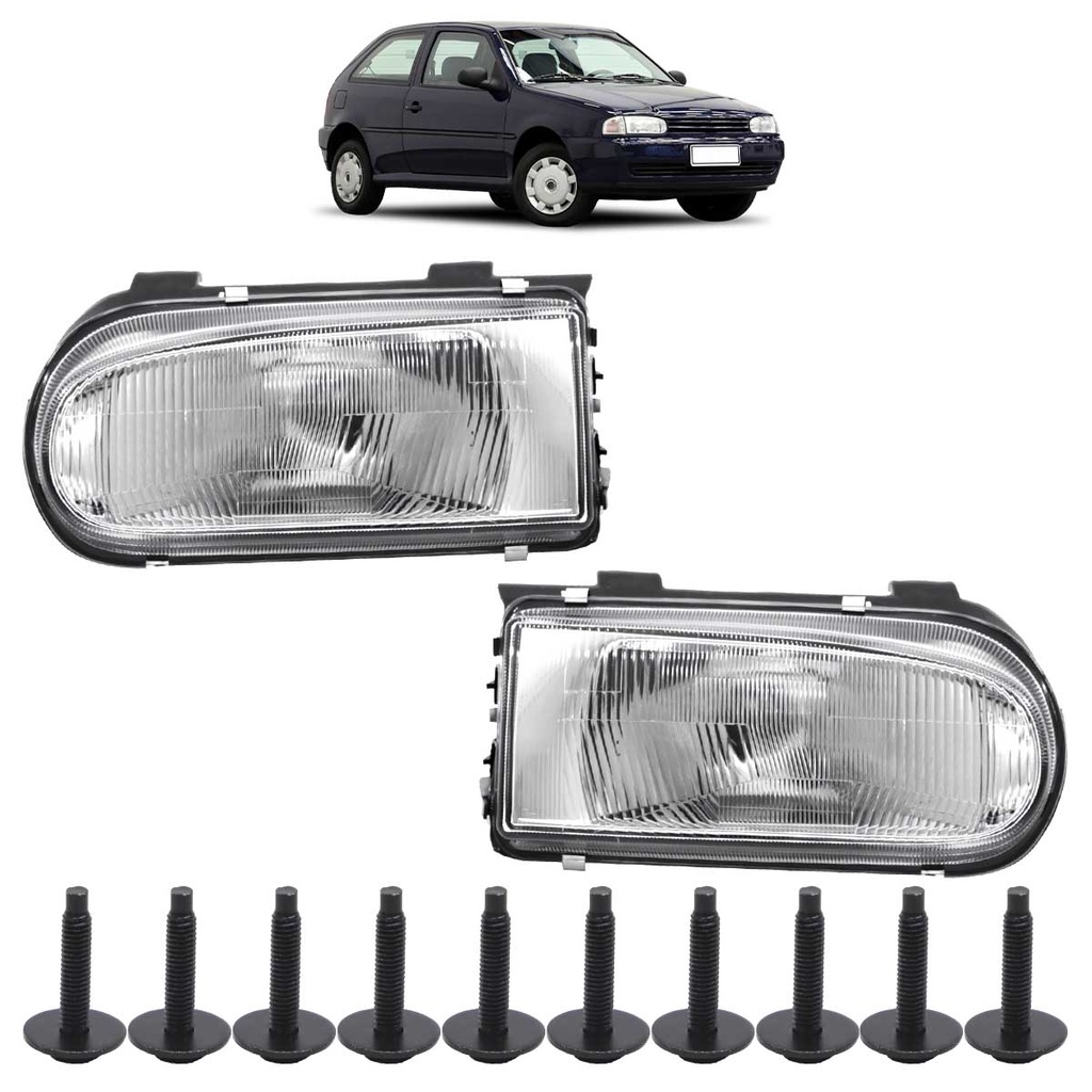 Farol Dianteiro Gol G2 Special 2000 2001 2002 2003 2004 2005 Máscara Cromada e Kit Parafusos M6x30