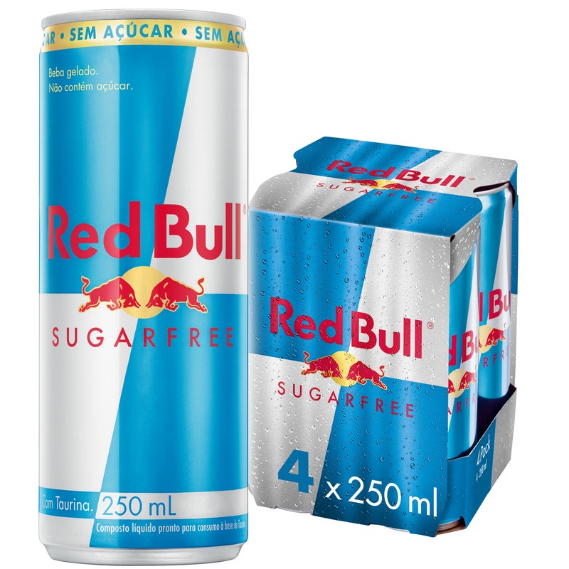 Pack de 4 latas Red Bull Energético, Sugar Free, Sem Açúcar, 250 ml