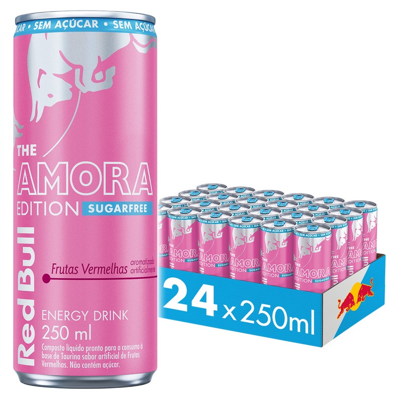 Pack de 24 latas Red Bull Energético, Amora Edition, Frutas Vermelhas, Sem Açúcar, 250ml