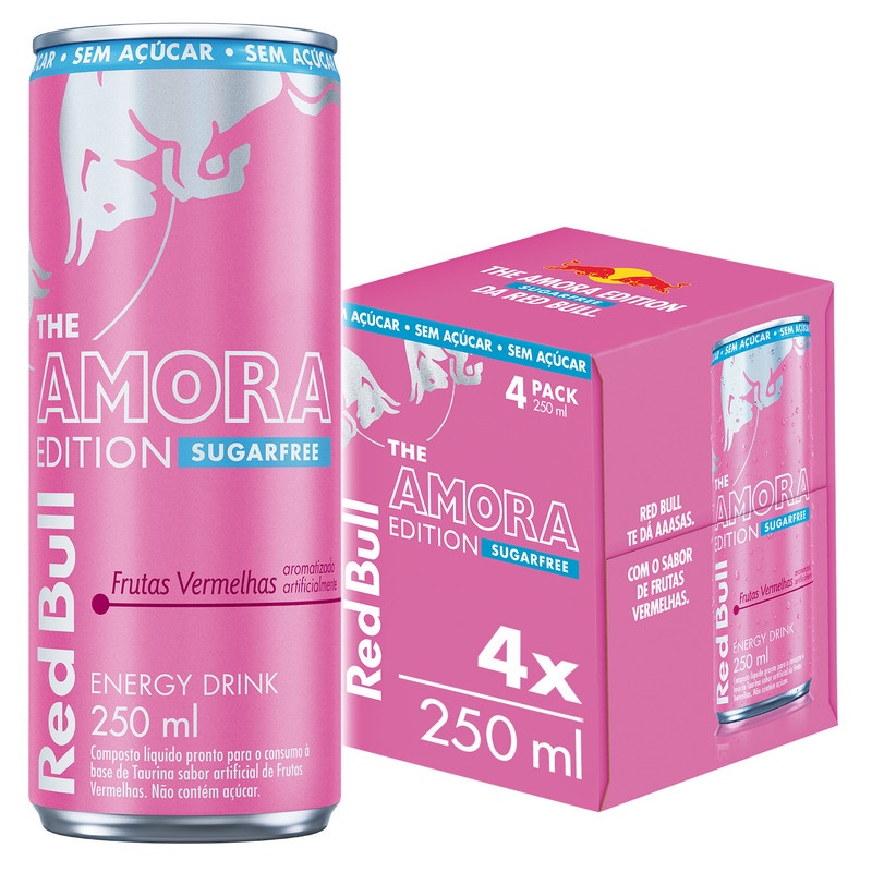 Pack de 4 latas Red Bull Energético, Amora Edition, Frutas Vermelhas, Sem Açúcar, 250ml em Oferta na Shopee