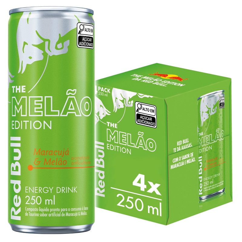 Energetico Red Bull, Maracujá e Melão (4 latas), 250ml - Food & Beverages