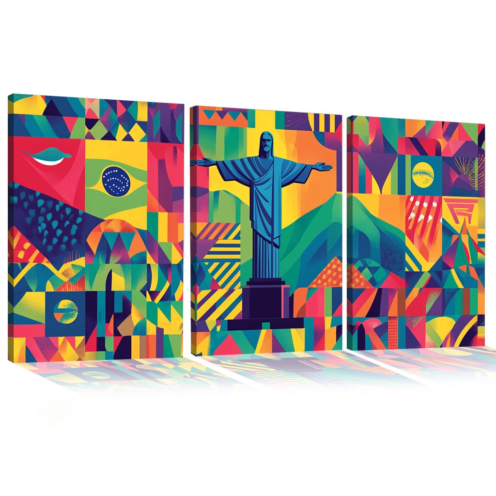 Quadro Decorativo Imagem Símbolo do Brasil: Cristo Redentor MDF Mosaico Sala Quarto Escritório Impressão Em Hd1