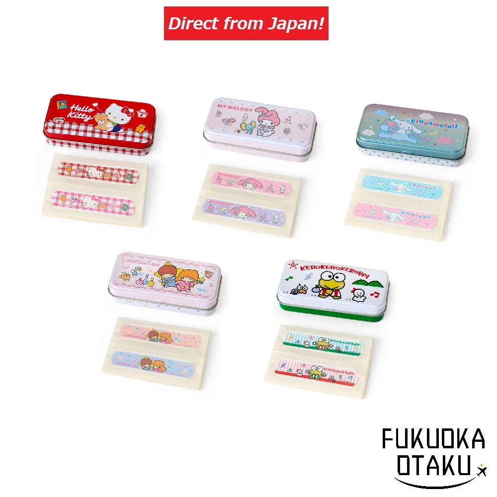 Bandagens & Caixa de Metal Sanrio Hello Kitty/My Melody/Cinnamoroll/Pequenas Estrelas Gêmeas/Kerokerokeroppidireto do Japã