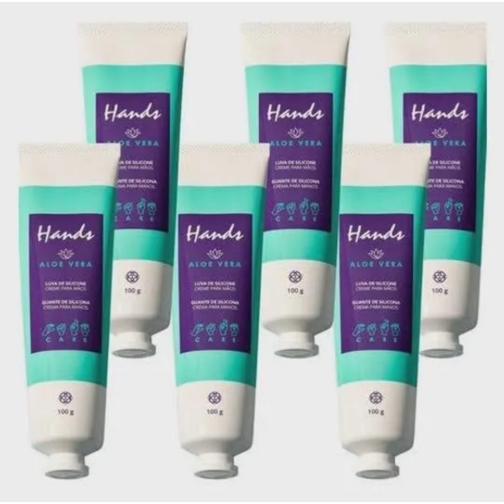 Luva De Silicone Aloe Vera Creme Para As Mãos Hands 100g Kit 6 Unidades