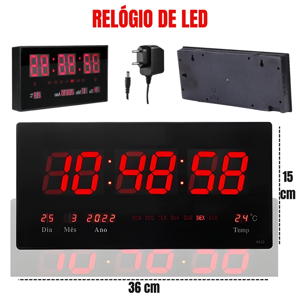 Relógio De Parede Grande Led Digital para Academia Hospital Termometro Data Hora Minutos Segundos em Oferta na Shopee