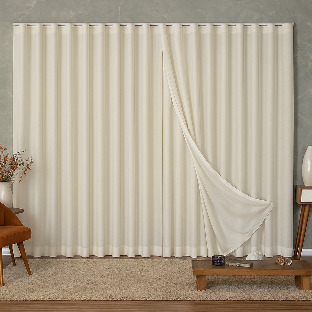 Cortina Voil Linho 4m de Largura com Forro Microfibra para Trilho Suíço Simples Max em Oferta na Shopee