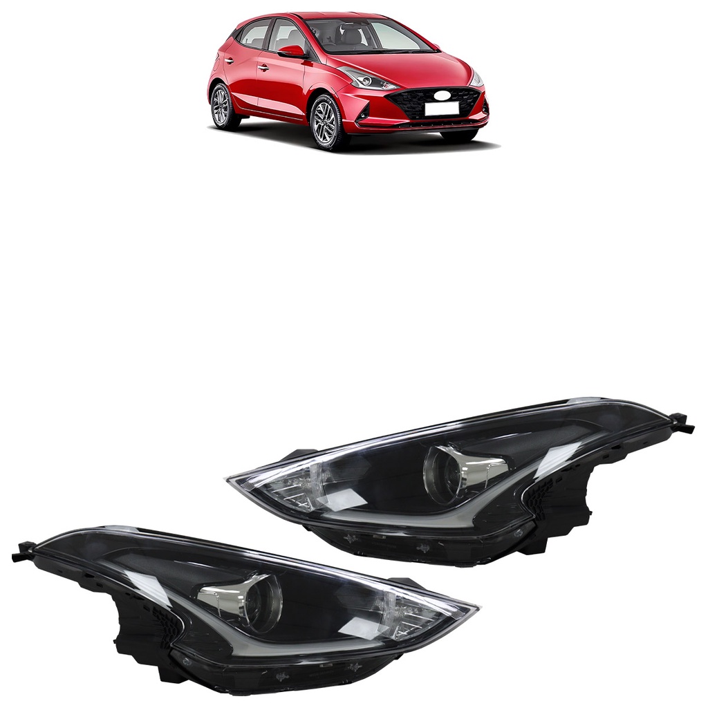 Par Farol Dianteiro Hb20 2020 2021 2022 Led Manual Máscara Negra Liso