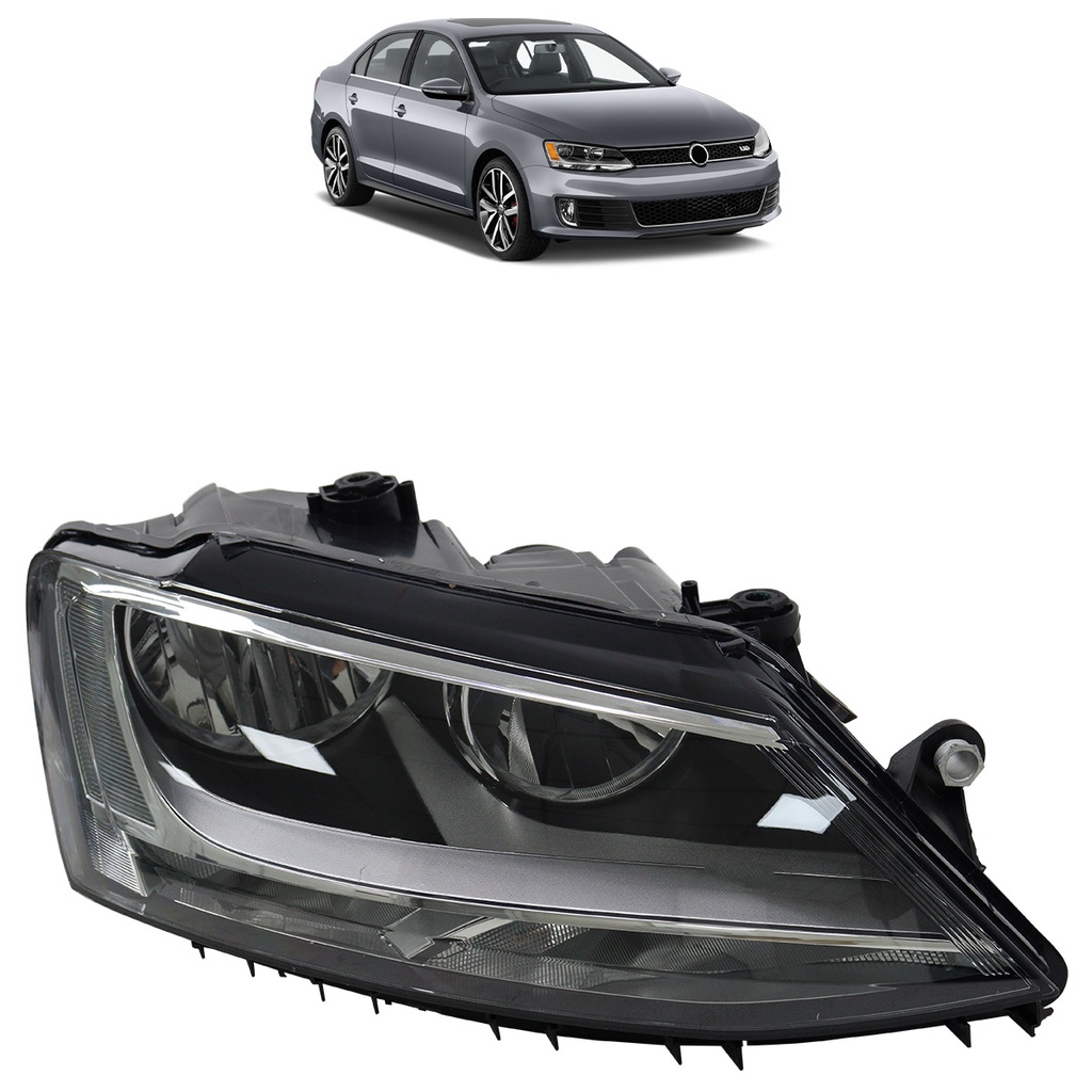 Farol Dianteiro Jetta 2011 2012 2013 2014 Máscara Negra Sem LED Lente Lisa Acrilico