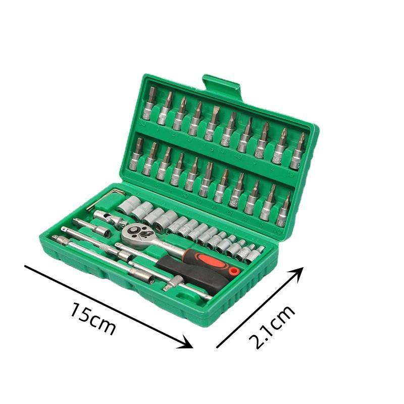 46 Peças  Verde Kit Chaves Jogo Catraca Reversível Soquetes Maleta Promoção