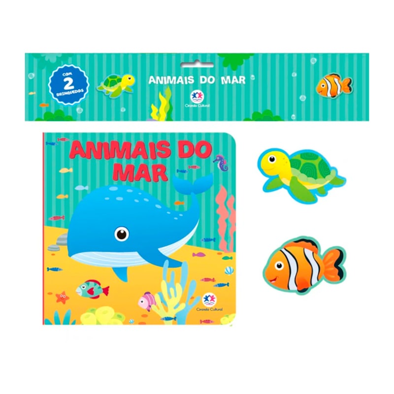 Livro Animais do Mar | Livro Banho | Com 2 Brinquedos