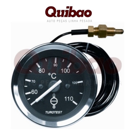 Marcador Relogio Indicador Temperatura Agua 302582 Universal Cabo 2 Metros 52mm Turotest