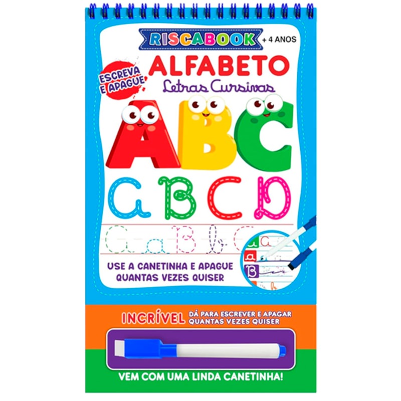 Riscabook | Alfabeto | Letras Cursivas | Escreva e Apague em Oferta na Shopee
