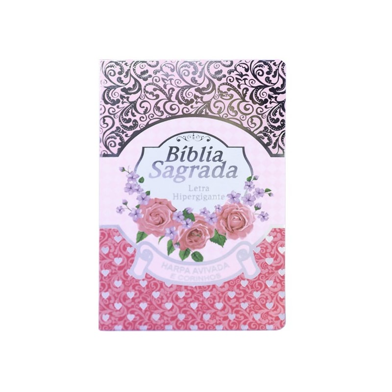 Bíblia Sagrada com Harpa Avivada e Corinhos | Letra Hipergigante | ARC | Luxo Laminada Rosa