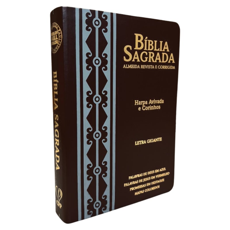 Bíblia Sagrada | Letra Gigante | ARC | Harpa Avivada e Corinhos | Capa PU Luxo Arabesco Café e Cinza em Oferta na Shopee