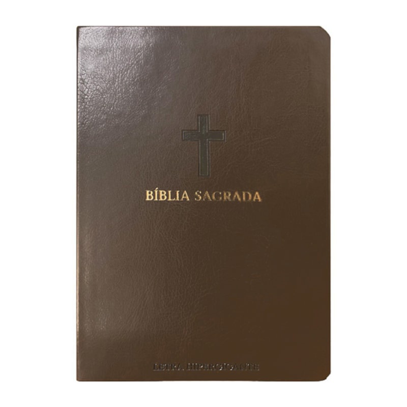 Bíblia Sagrada | ARC | Letra Hipergigante | Harpa Avivada e Corinhos | Capa PU Luxo Cruz Marrom