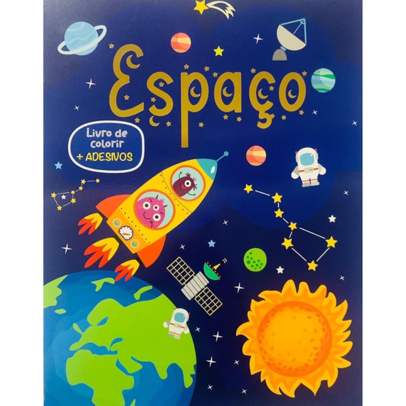 Livro Espaço | Livro de Colorir | Com Adesivos em Oferta na Shopee