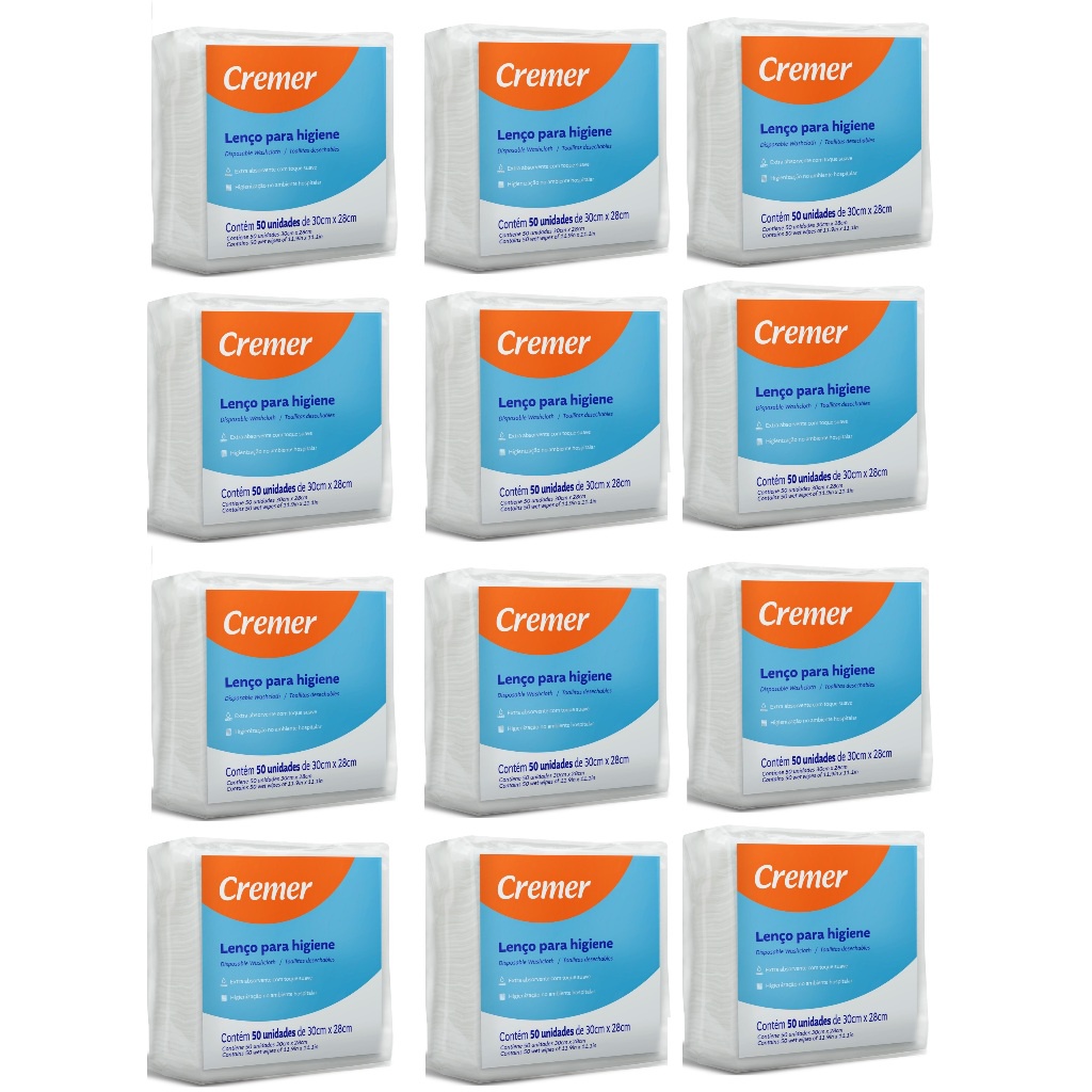 Lenço Para Higiêne Wipes Cremer 12 Pacotes Com 600 Unidades
