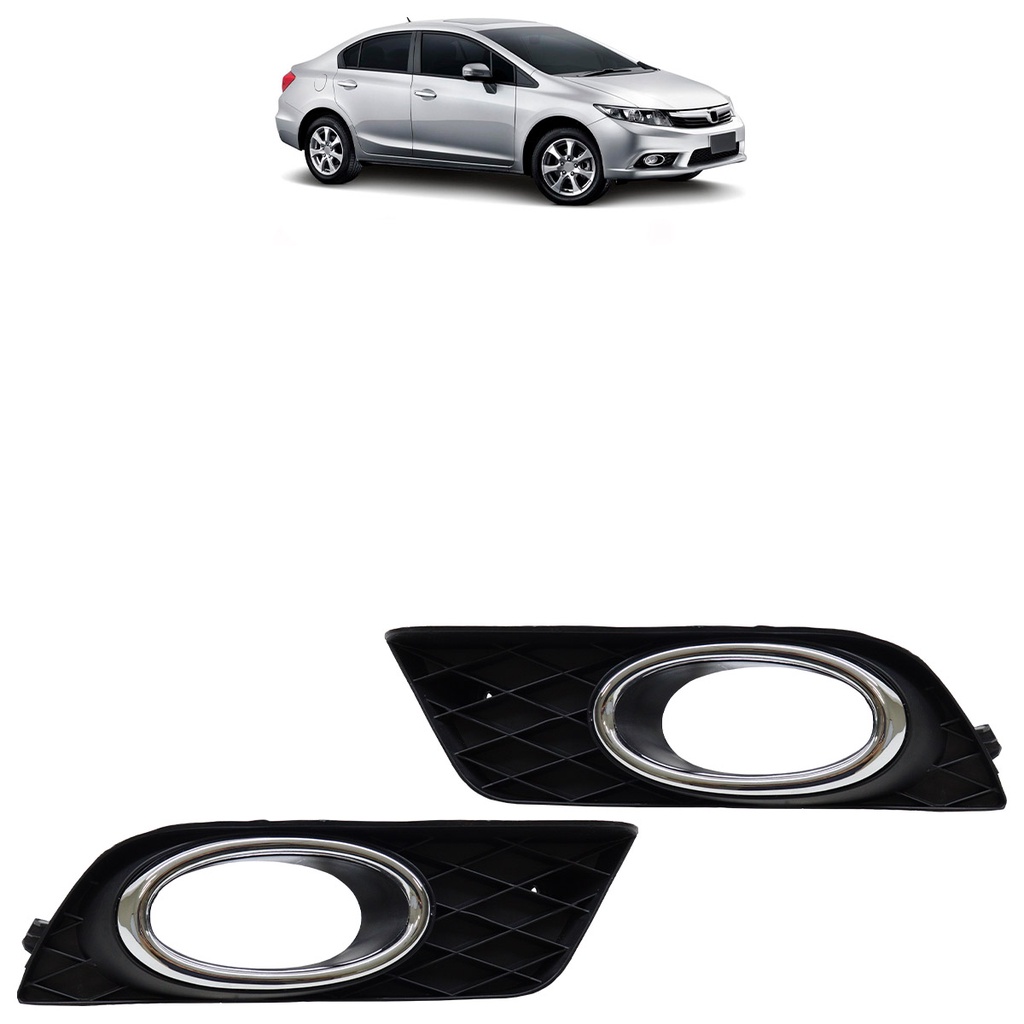 Par Moldura Grade Milha Civic LXR 2015 2016 Preto Aro Cromado em Oferta na Shopee