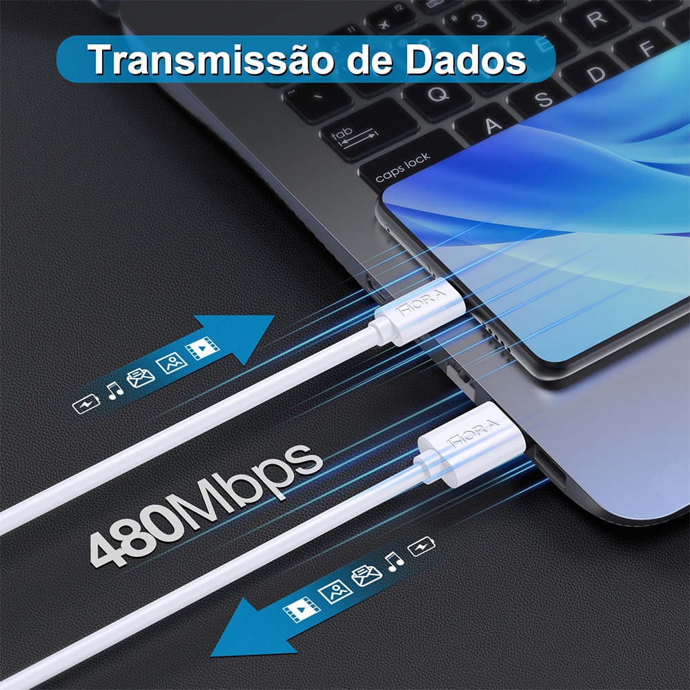 Cabo Micro Usb pra Usb A 1Hora 2.1A Macho 1Metro Branco · foto 2