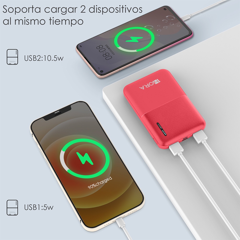 Carregador Portátil 1Hora Power Bank 5000mAh Vermelho - detalhe