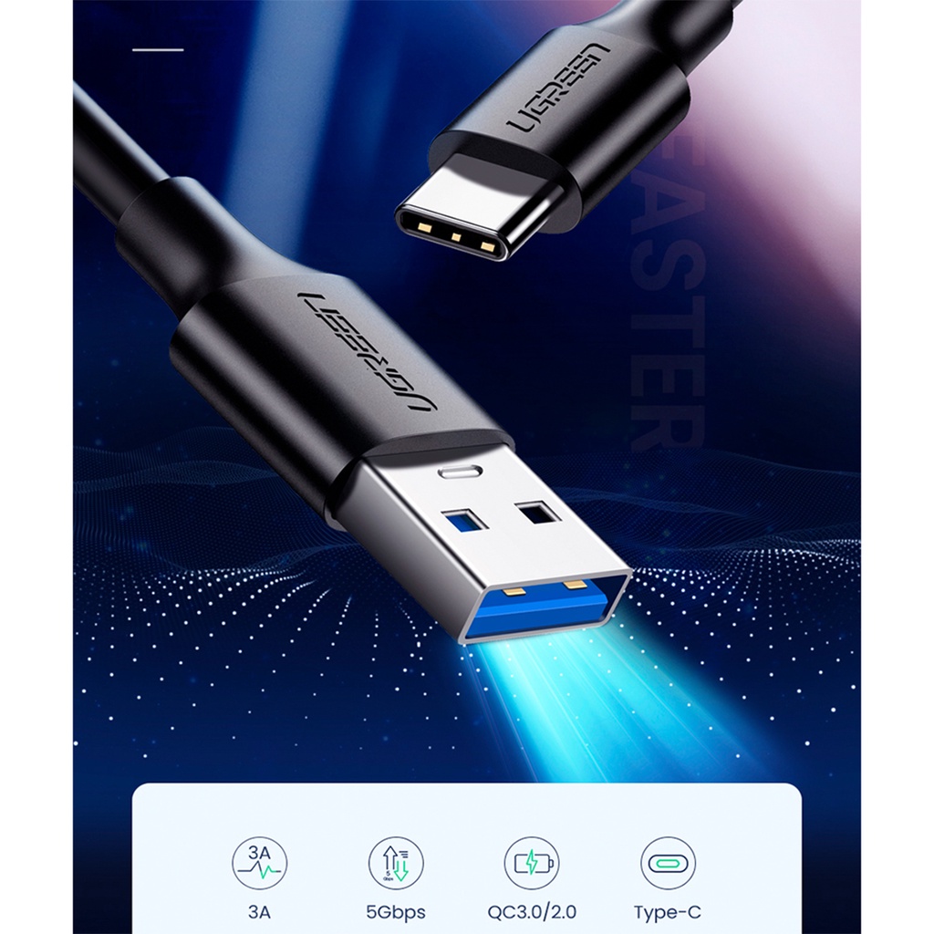 Detalhes do Cabo de Dados Ugreen Us184 Usb 3.0 p Usb Tipo C 2M Preto