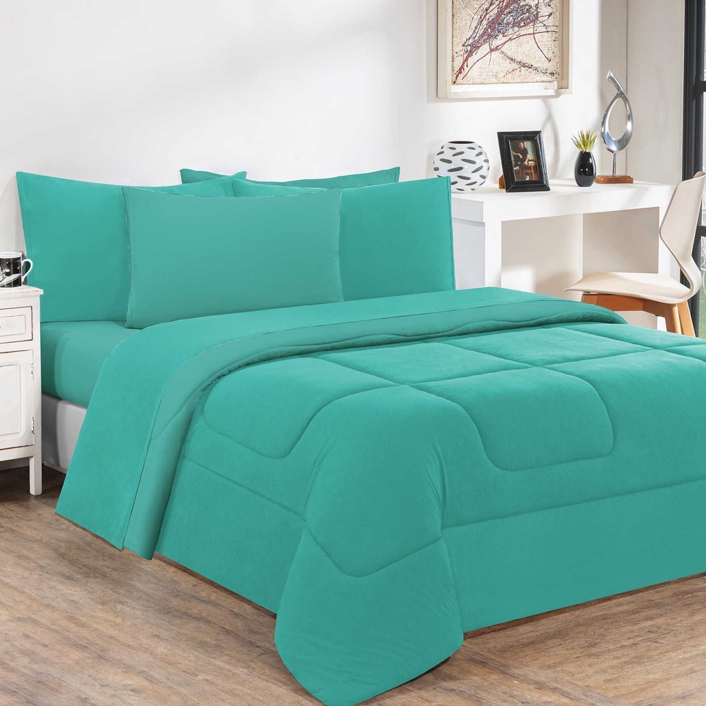 Edredom Malha 100% Algodão Gran Moratta 1 Peça Solteiro - Verde Jade/Verde Jade
