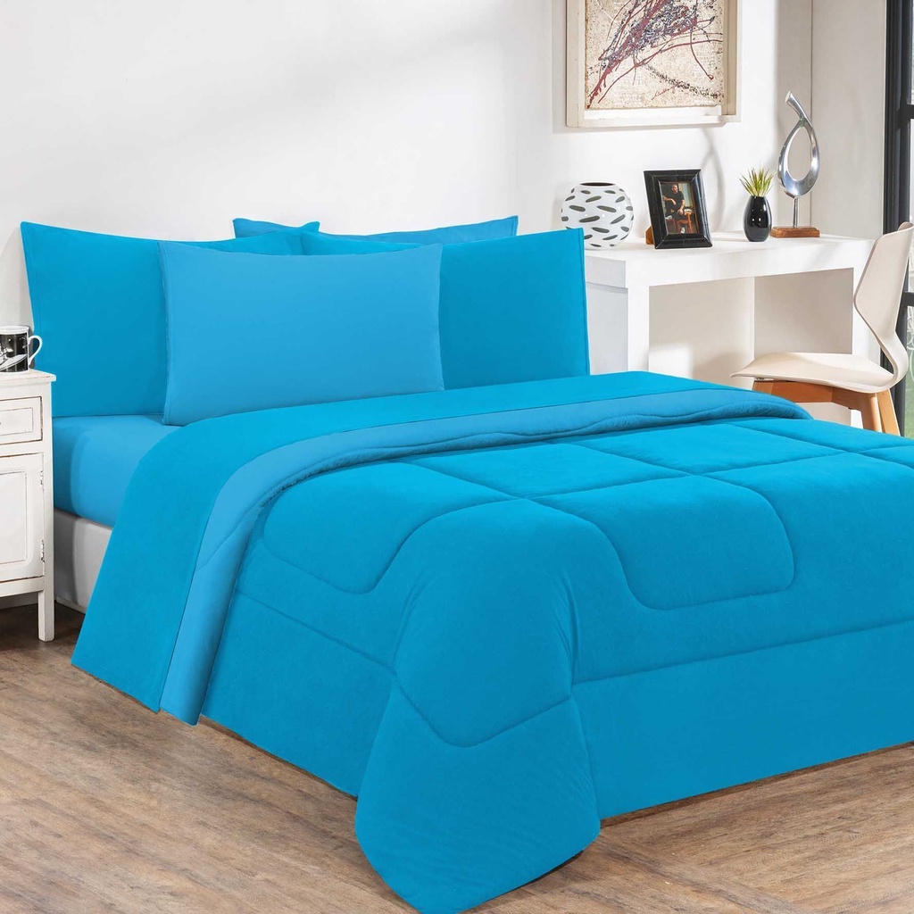 Edredom Malha 100% Algodão Gran Moratta 1 Peça King - Azul Turquesa/Azul Turquesa