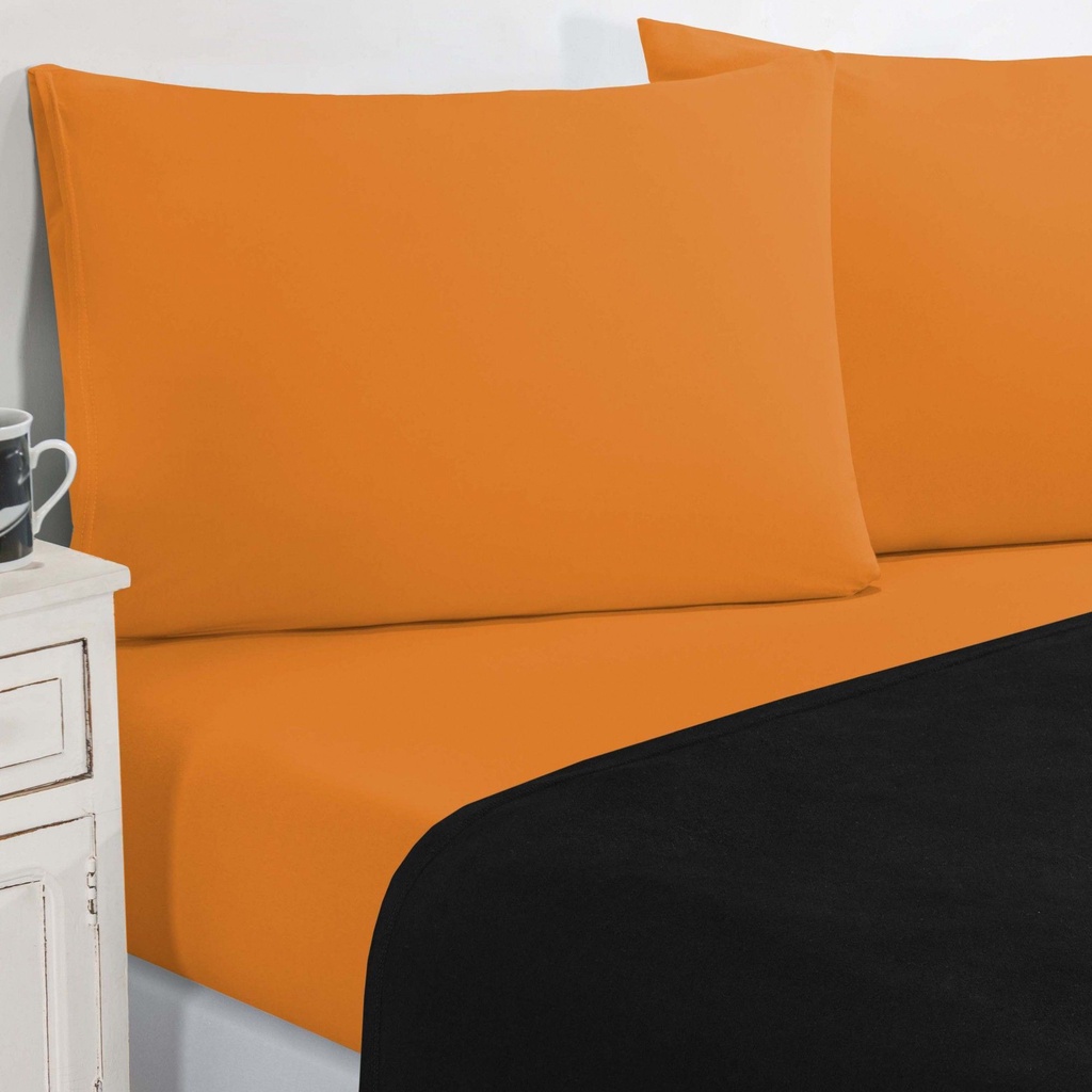 Jogo De Cama Malha Lençol 100% Algodão Gran Moratta 4 Peças Queen - Preto/Laranja