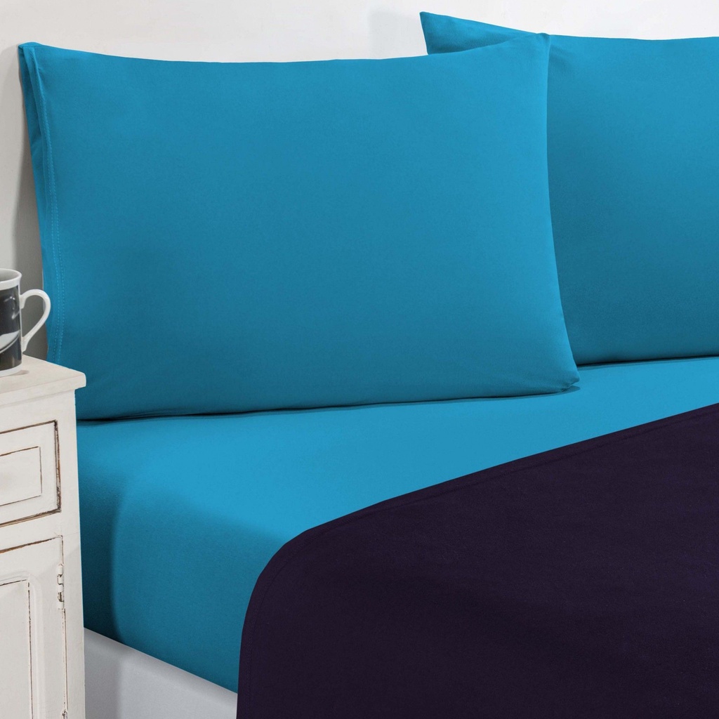 Jogo De Cama Malha Lençol 100% Algodão Gran Moratta 3 Peças Solteiro - Roxo/Azul Turqueza