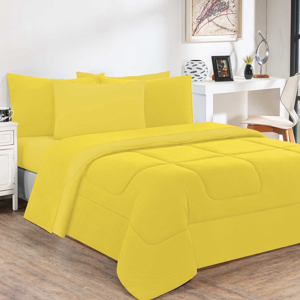 Kit Edredom Malha 100% Algodão Gran Moratta 2 Peças Solteiro - Amarelo/Amarelo