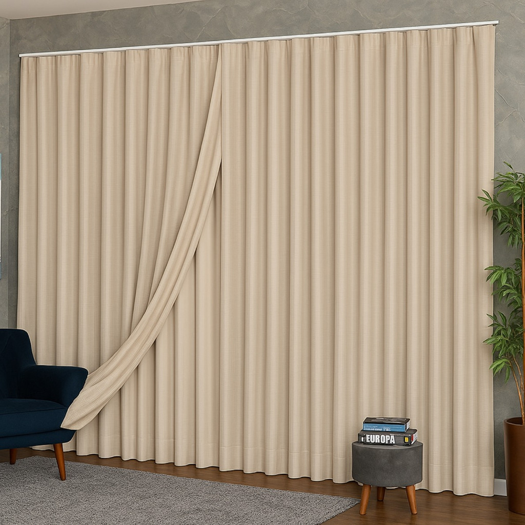 Cortina Voil Linho 5m com Forro Blackout 80% para Trilho Suíço Duplo Max em Oferta na Shopee