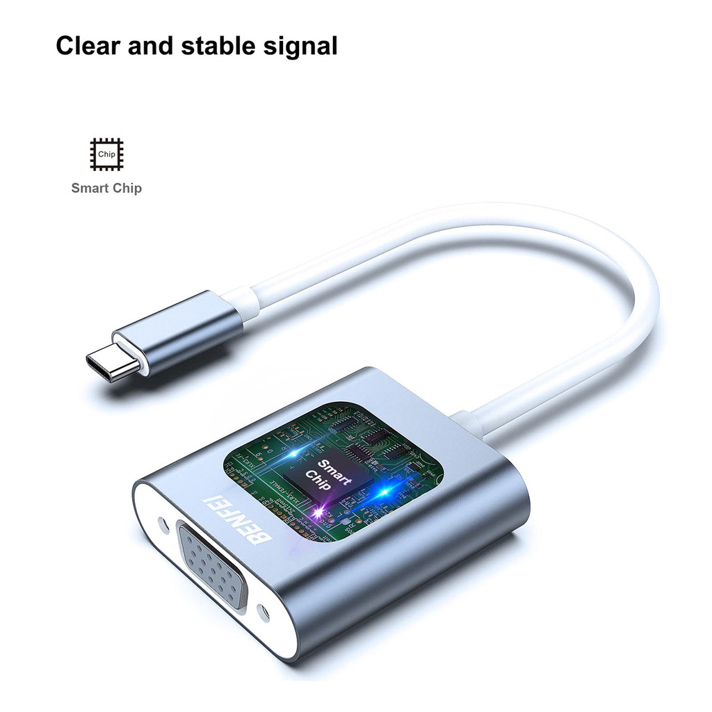 Detalhes do Adaptador Vídeo Benfei Usb C p/VGA Fêmea Cinza