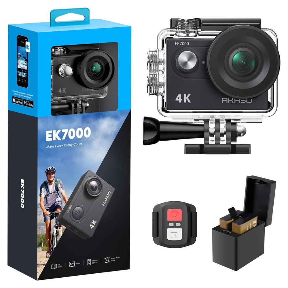 Câmera de Ação Akaso EK7000 4K/30Fps Foto 20Mp Preta em Oferta na Shopee