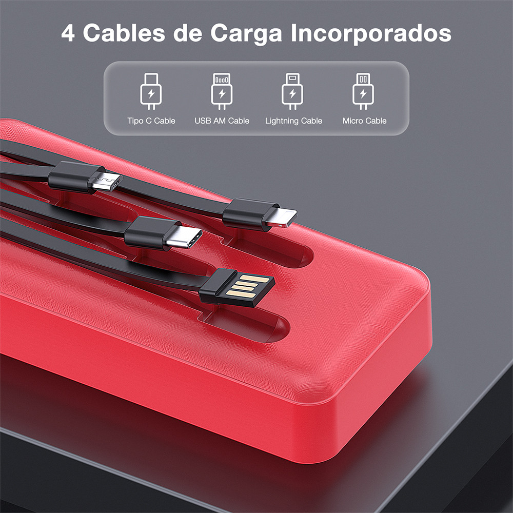 Carregador Portátil 1HoraPower Bank com Cabos Vermelho
