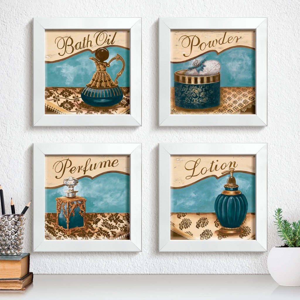 Quadro de Parede Retrô Lavabo Banheiro Loja Closet Perfumaria Perfume com Moldura Vidro