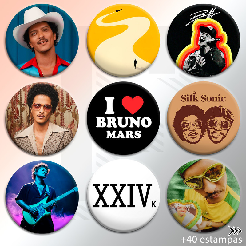 Kit Bottons Bruno Mars - Metálicos | Holográficos Broche Bottom Boton Silk Sonic cd