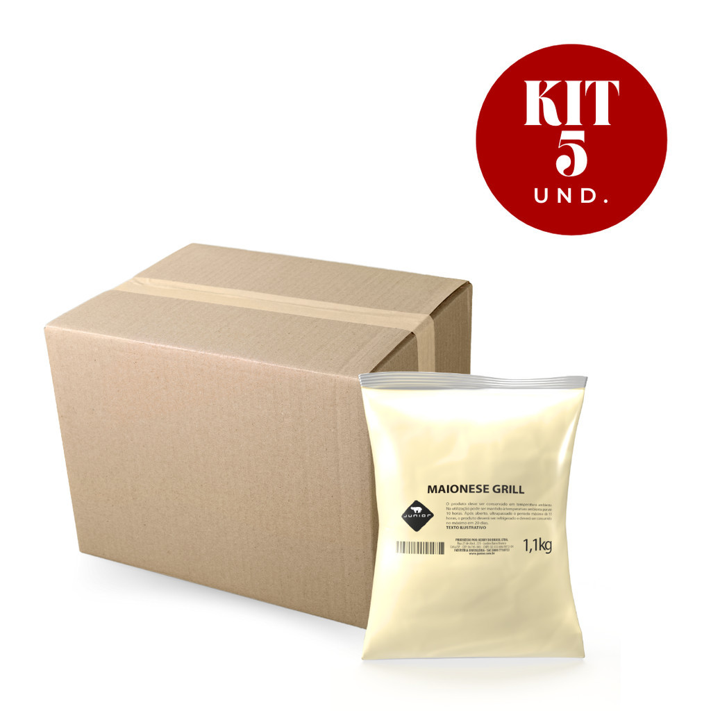 Kit 5 Maionese Grill Defumada Gourmet Cremosa 1.1Kg Junior Pouch Bag Food Service  Molho Lanches Fritas Snacks