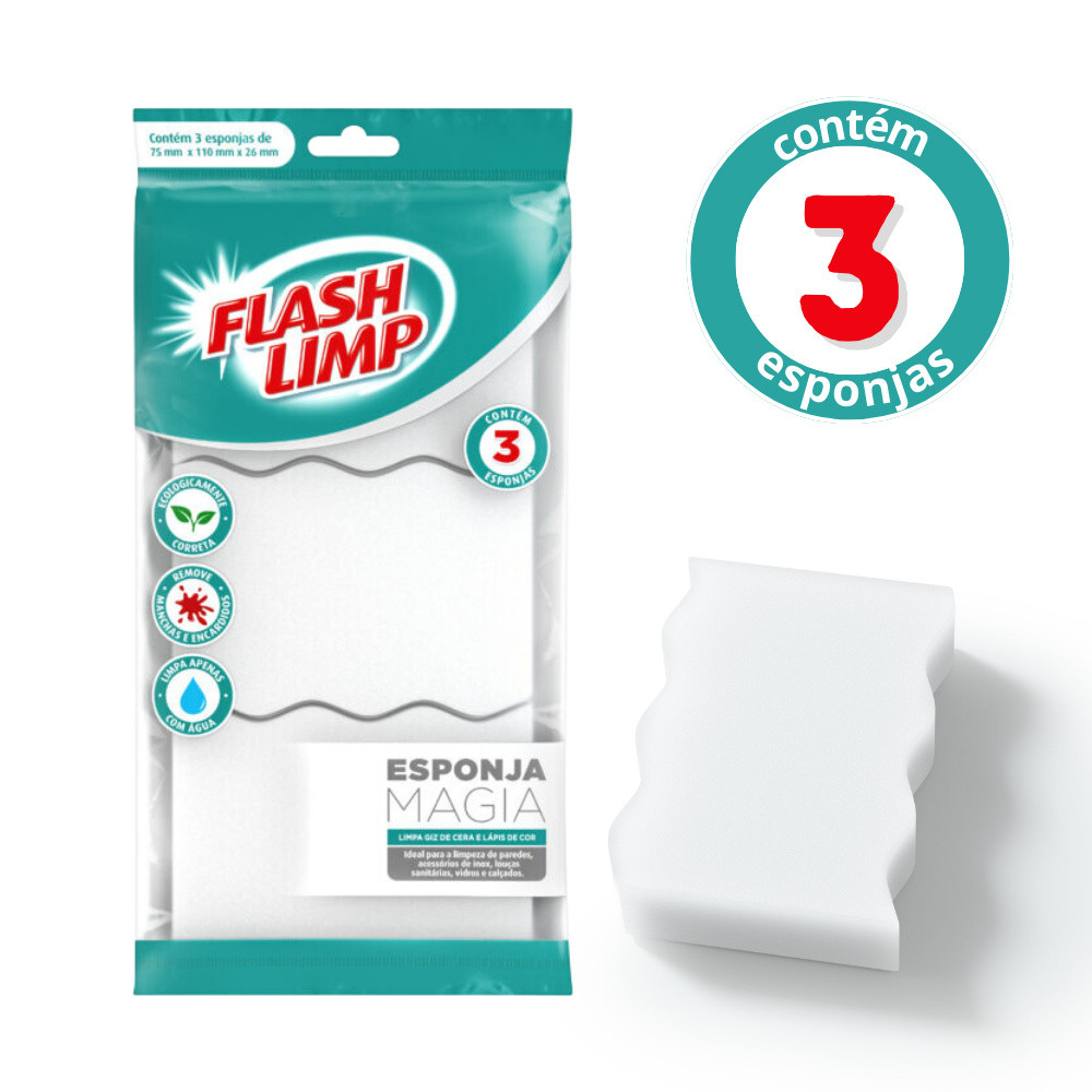 Esponja Mágica Flash Limp Multiuso Tira Manchas De Parede Louça Limpa Inox Vidro Sem Riscos Casa Cozinha