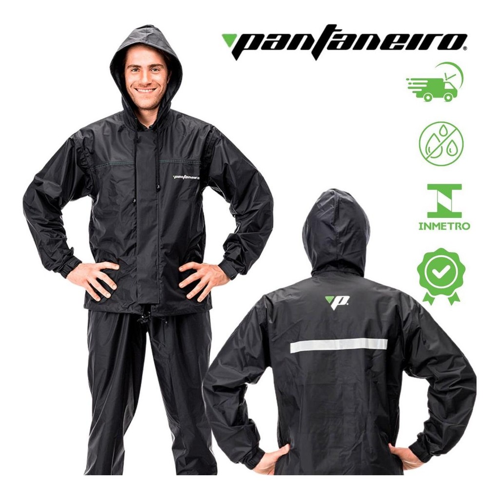 Conjunto Capa De Chuva Pantaneiro Nylon Motoqueiro C/ Capuz