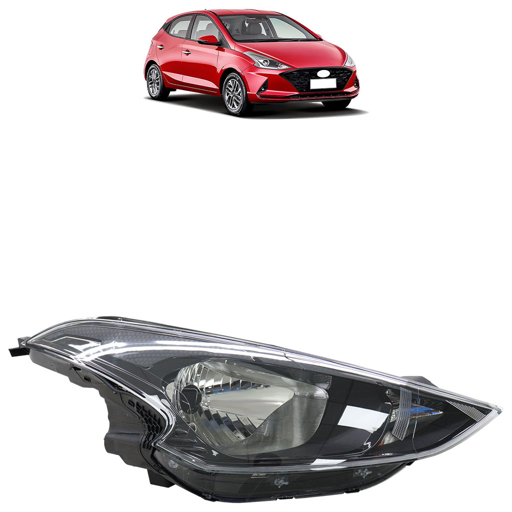 Farol Dianteiro Hb20 2020 2021 2022 2022 Máscara Negra Foco Simples Lente Lisa Acrilico