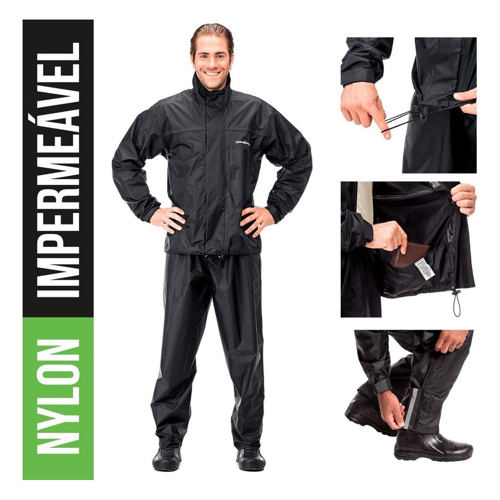 Capa Chuva Motoqueiro Pantaneiro Nylon Com Gola Alta