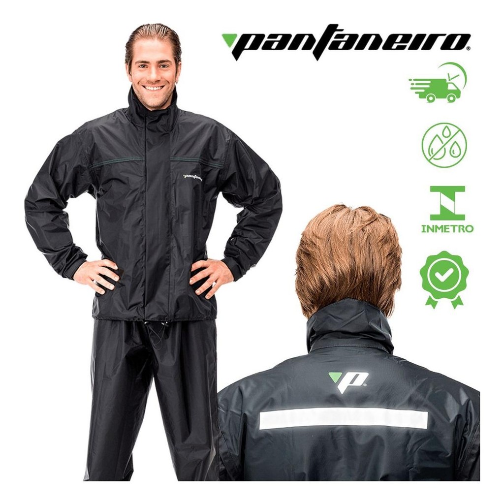 Capa De Chuva Motoqueiro Pantaneiro Nylon Com Gola Alta