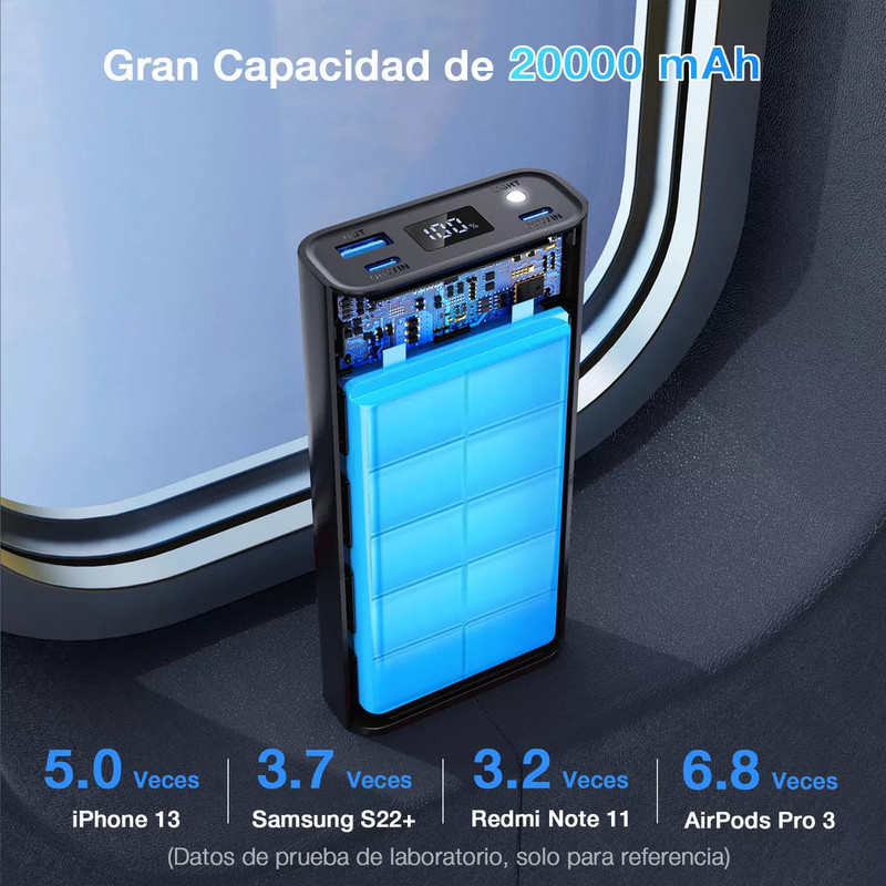 Power Bank 20000 mah 2 Entradas Tipo C e 1 Entrada USB Modelo GAR158 1HORA Carga Rápida Portátil - detalhe