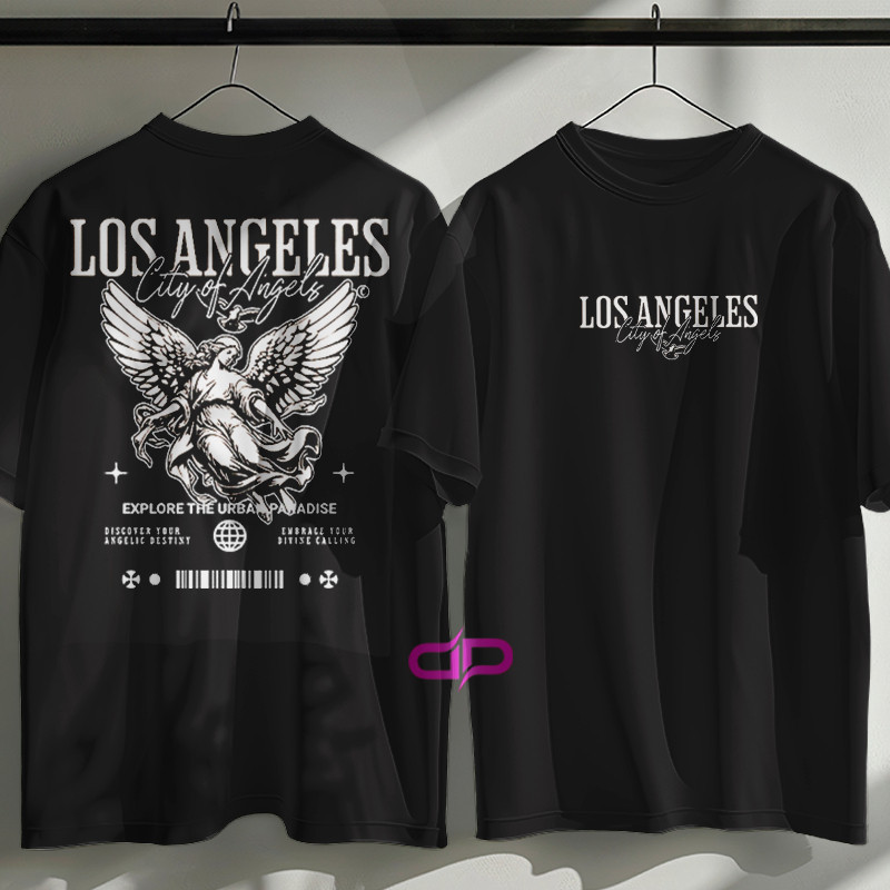 Camiseta 100% Algodão Estampa Los Angeles Lançamento Streetwear Anjo Estatua