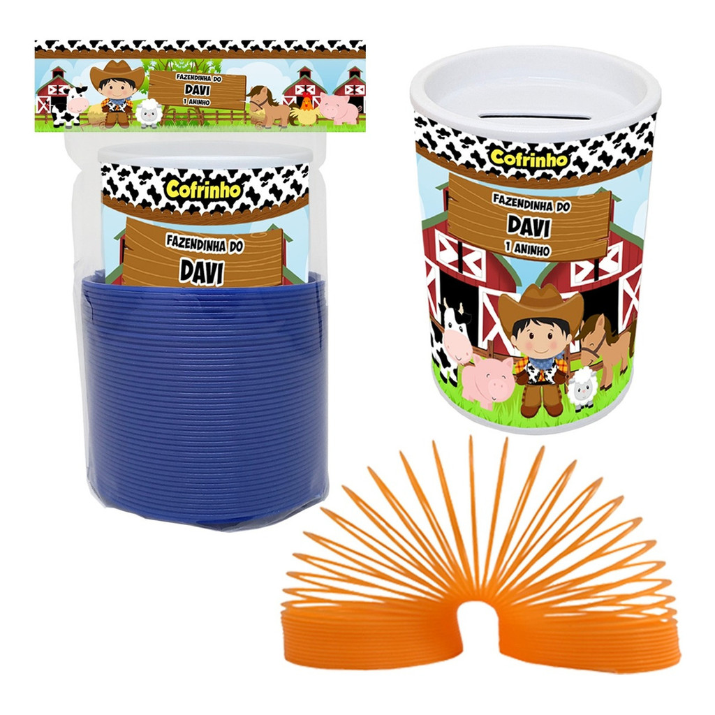 5 Mola Molinha Maluca + Cofrinho Cofre Fazenda Fazendinha Lembrancinhas Personalizadas Infantil
