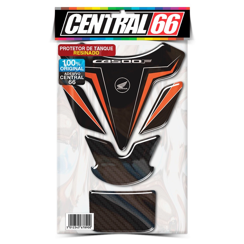 Tankpad Adesivo Resinado Moto Honda CB 500F Preto Laranja Protetor Alto Relevo Emborrachado Altomotivo