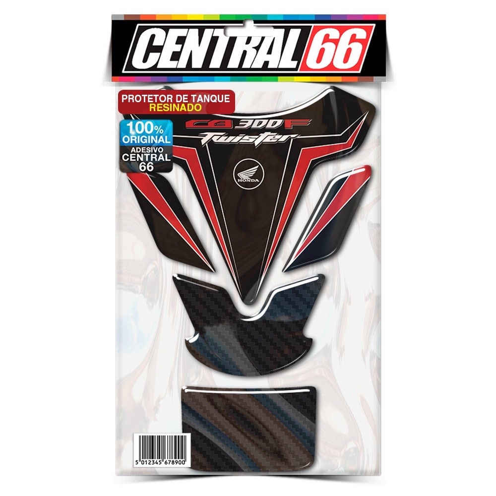 Tankpad Emborrachado Honda CB 300F Twister Preto e Vermelho Adesivo Resinado